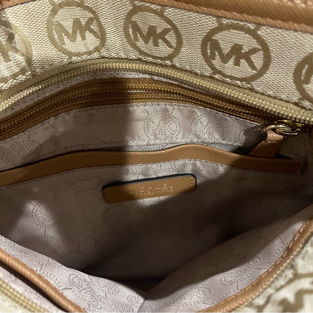 Michael Kors Tan and Brown Crossbody Bag with Signature MK Design - Picture 6 of 11